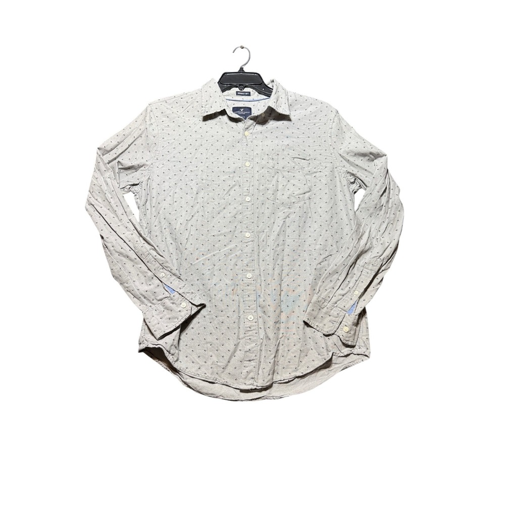 American Eagle Button Down Men Large Gray Excellent Seriously Soft Floral Print